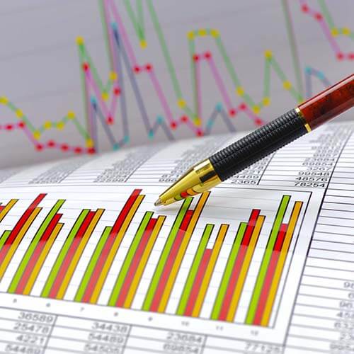 Pen and colored accounting charts