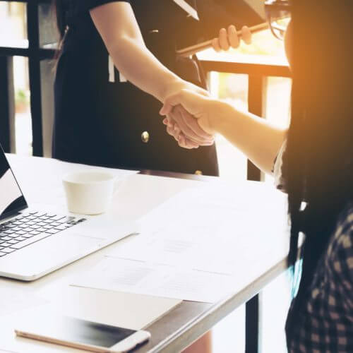 two businesswomen shaking hands