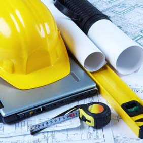 Construction equipment on architectural drawings
