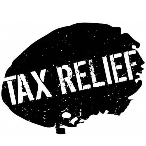 black background with tax relief wording in white