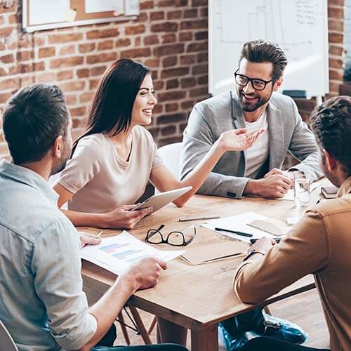 casual business meeting around a table
