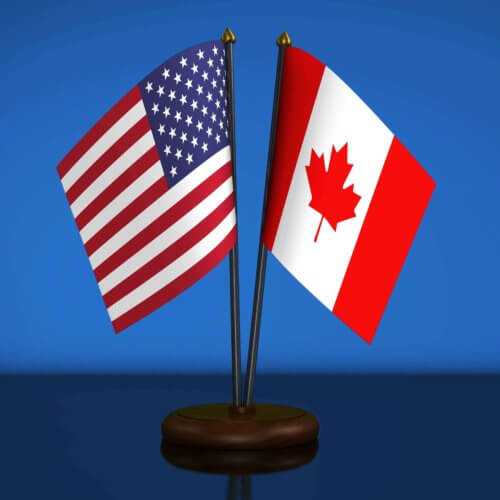 Canadian and US Flags representing expats
