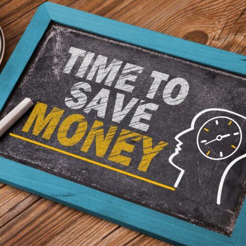 chalkboard with words time to save money