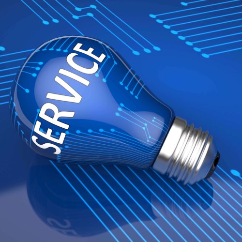 Light bulb service on blue background