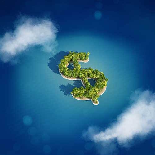 green money symbol in ocean