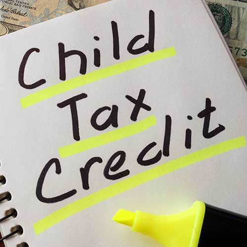 notebook with child tax credit highlighted