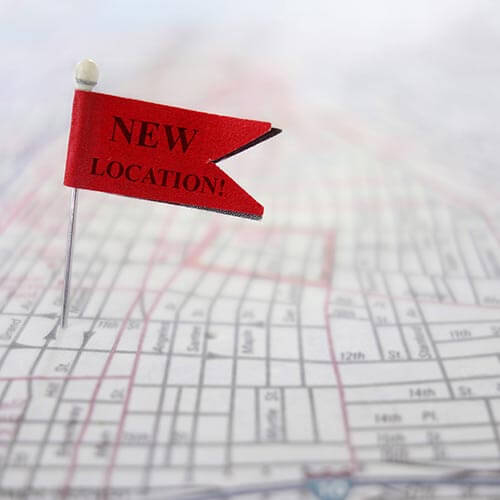 Red new location flag on map