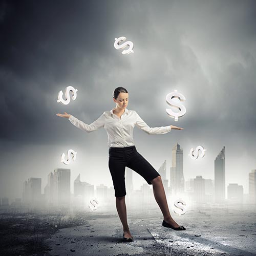 Woman juggling number signs