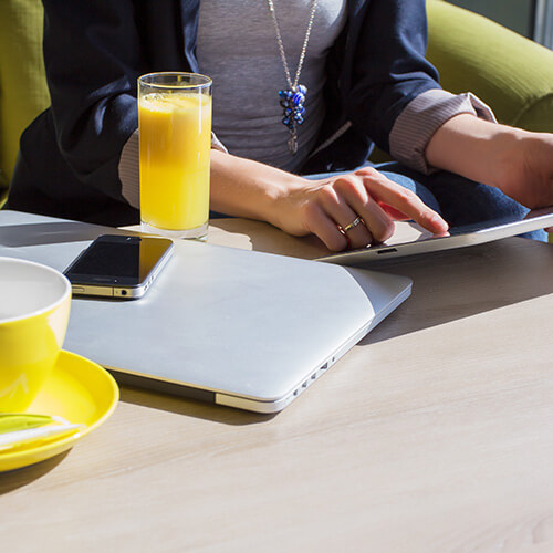 Woman using various devices