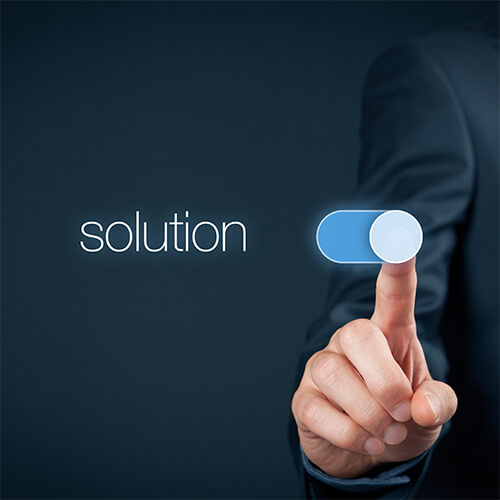 Hand selection solution word on black background