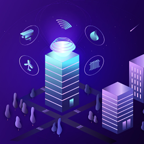 Image of buildings on purple background